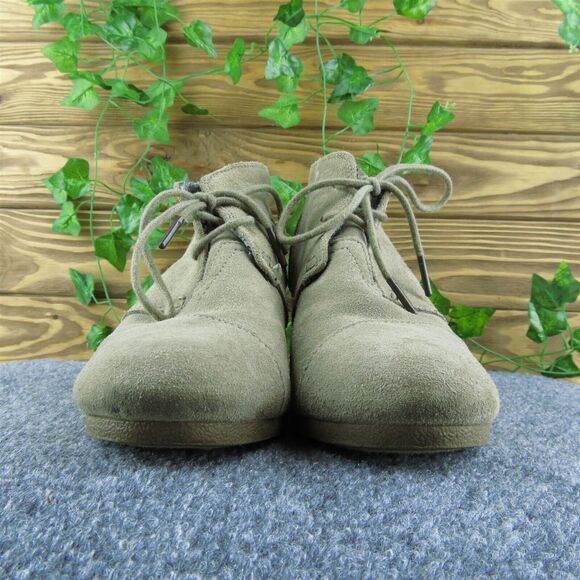 TOMS Women Ankle Boots Beige Suede Lace Up Size 8.5 Medium - Picture 2 of 9